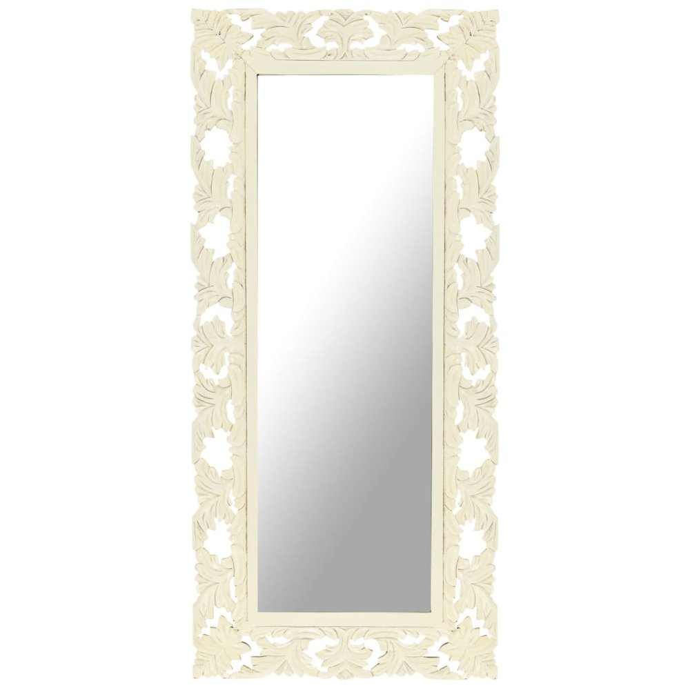 vidaXL Hand Carved Mirror White 43.3"x19.7" Solid Mango Wood