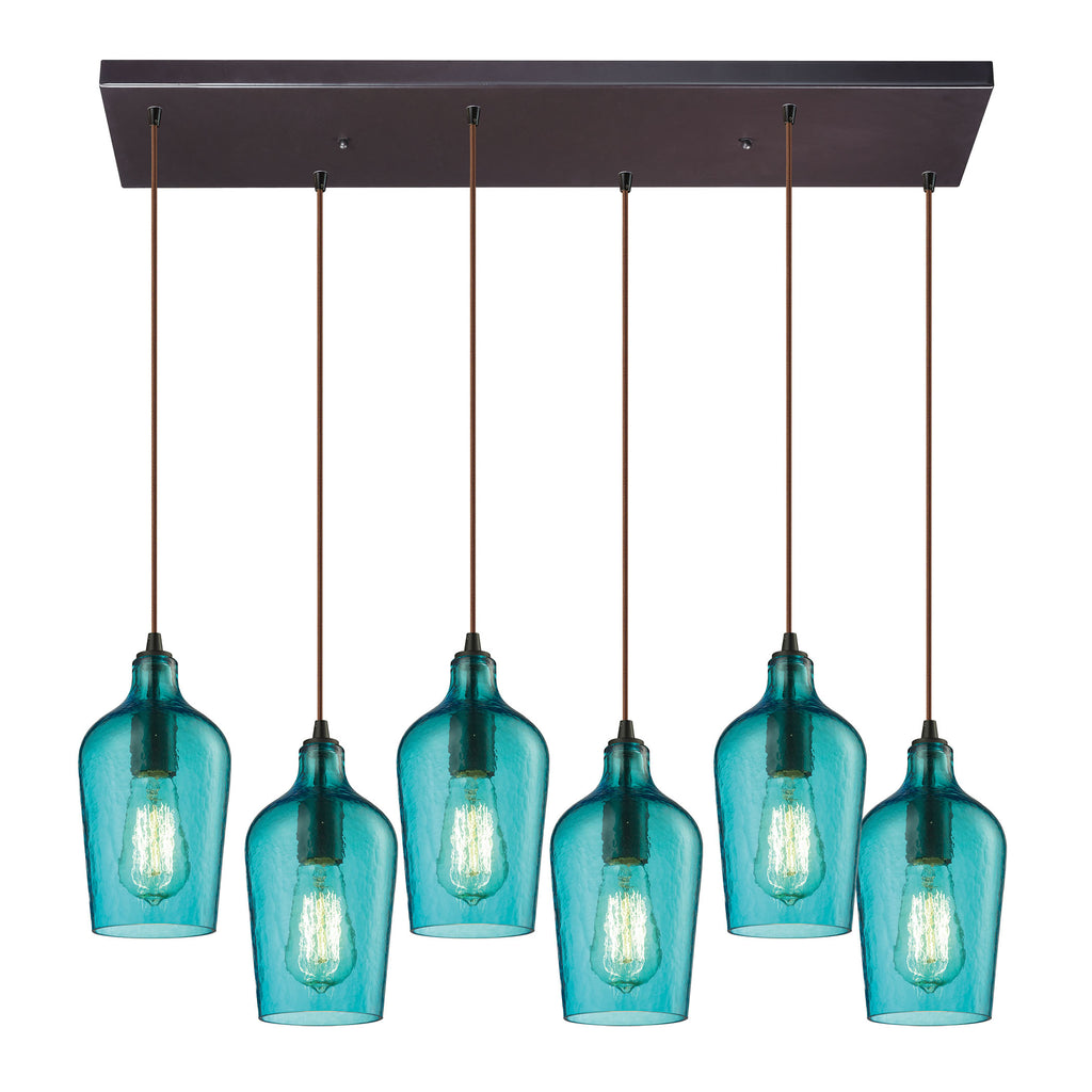 Hammered Glass Collection 6 light pendant in Oil Rubbed Bronze