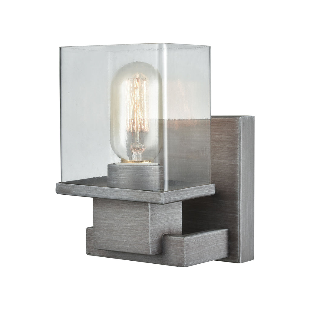 Hotelier 1 Light Vanity in Weathered Zinc with Clear Glass