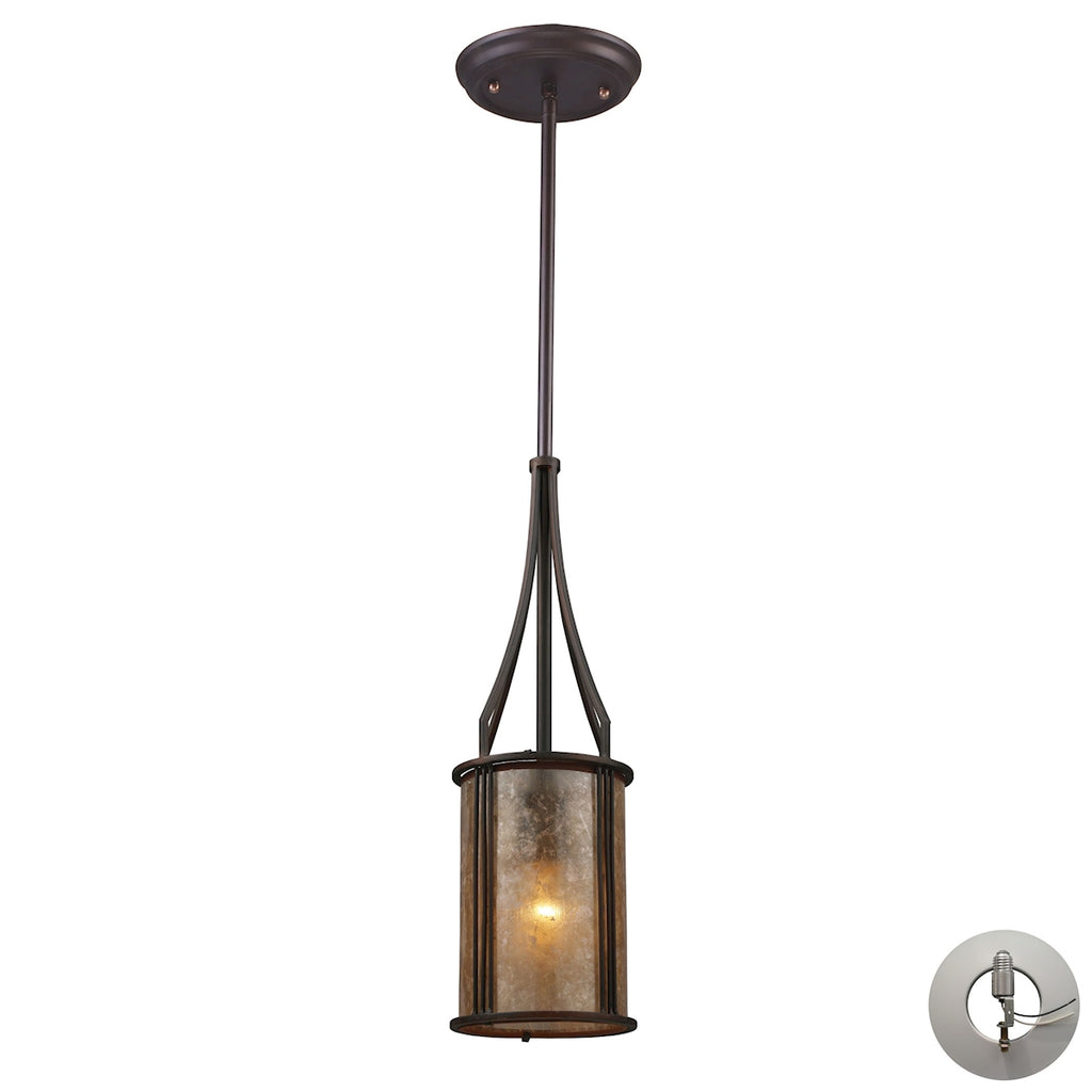 Barringer 1 Light Mini Pendant in Aged Bronze and Tan Mica - Includes Adapter Kit