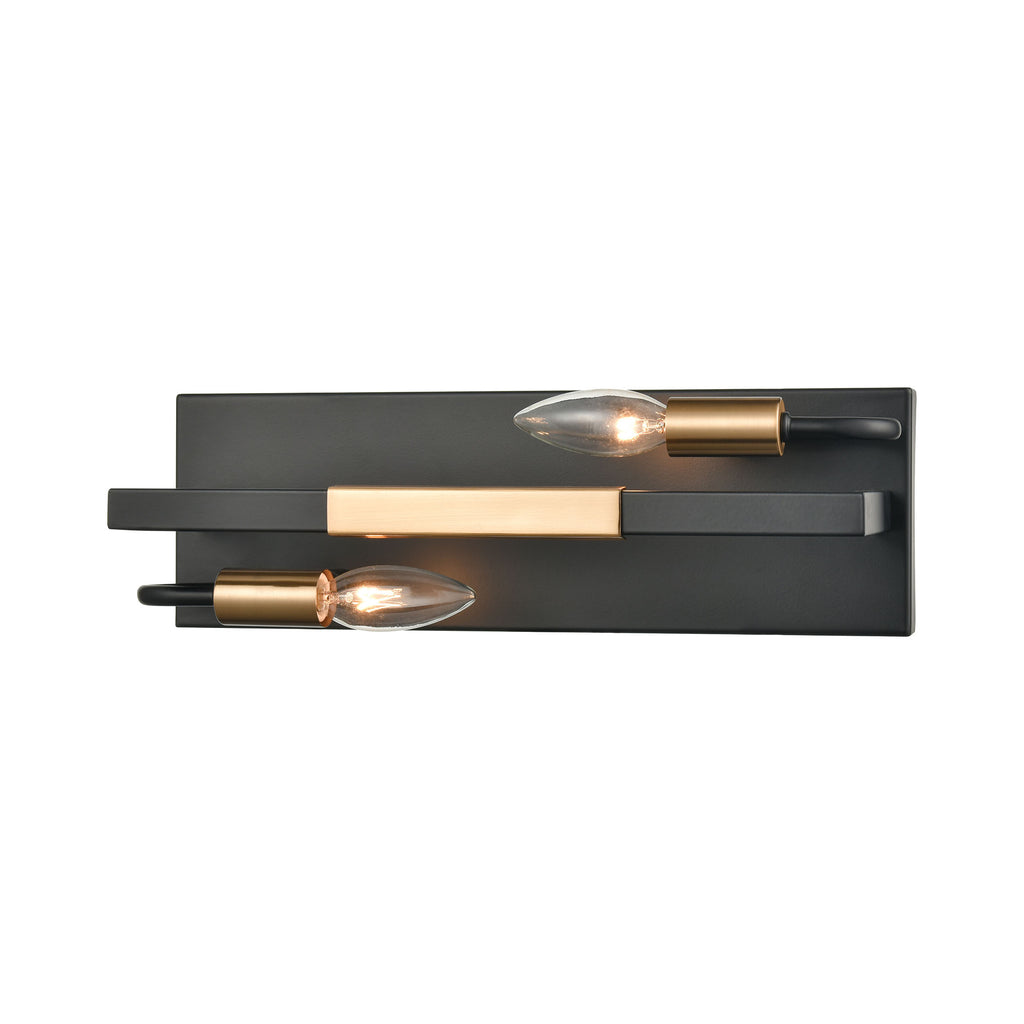 Heathrow 2-Light Vanity Light in Matte Black and Satin Brass