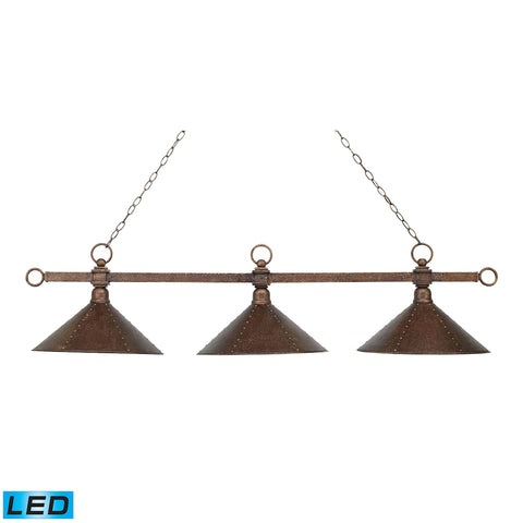 Designer Classics 3-Light Billiard/Island in Antique Copper with Hand Hammered Iron Shades - LED, 80