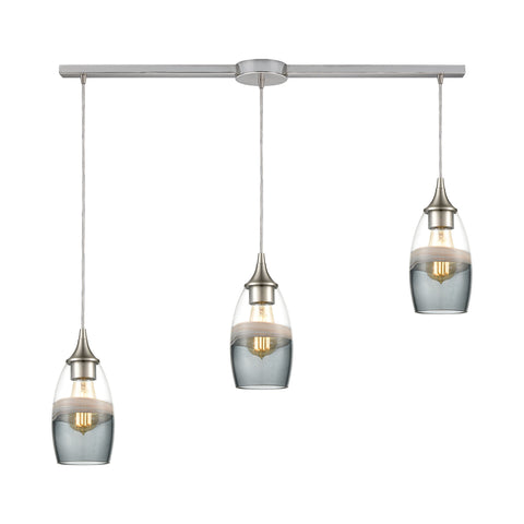 Sutter Creek 3-Light Pendant in Satin Nickel with Clear, Grey, and Smoke Seedy Glass