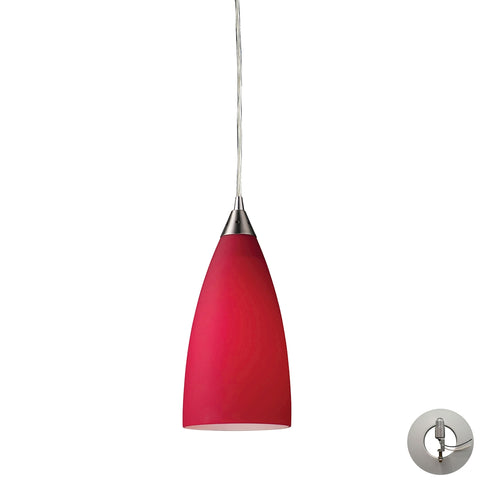 Vesta 1 Light Pendant in Satin Nickel and Cardinal Red Glass - Includes Adapter Kit