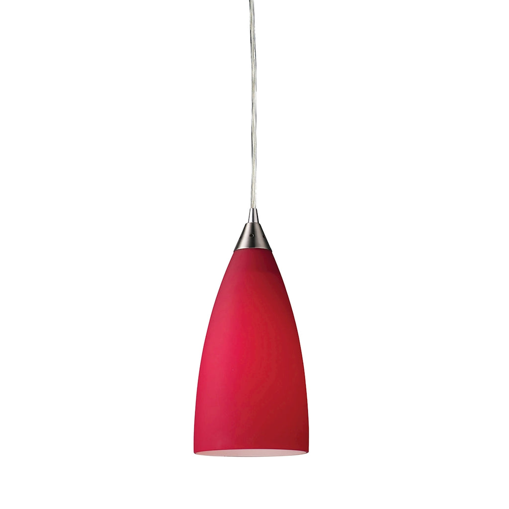 1 Light Pendant in Satin Nickel with Cardinal Red Glass