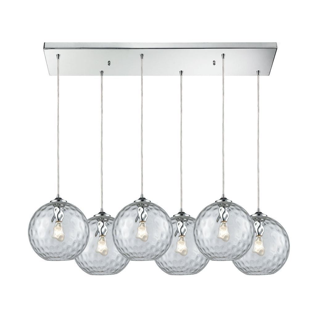 Watersphere 6 Light Rectangle Fixture in Polished Chrome with Clear Hammered Glass