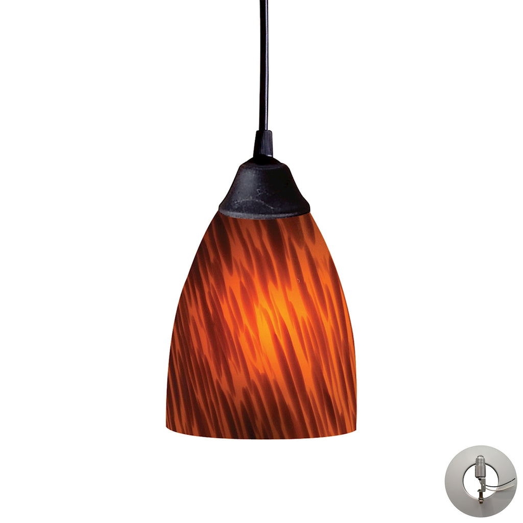 Classico 1 Light Pendant in Dark Rust and Espresso Glass - Includes Adapter Kit