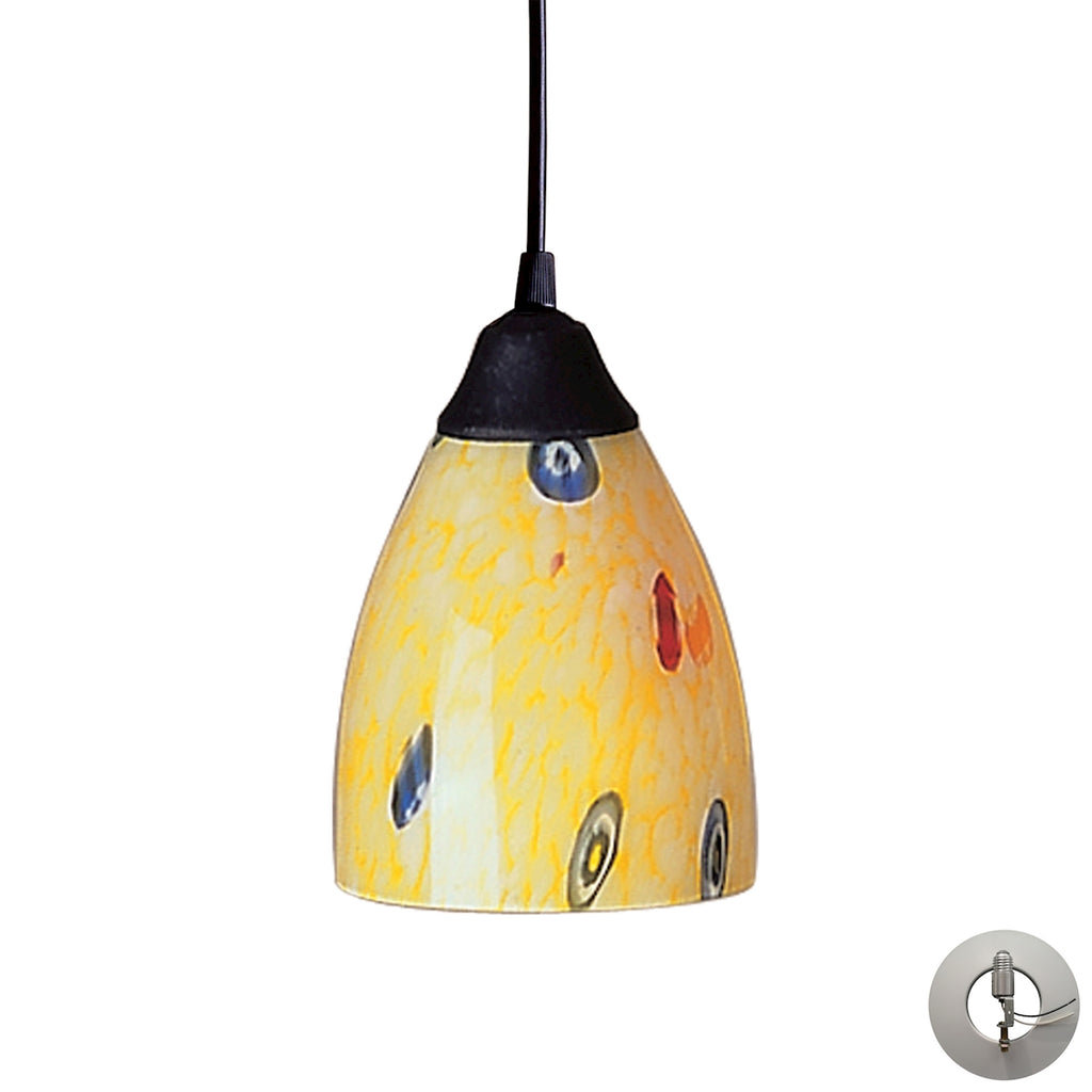 Classico 1 Light Pendant in Dark Rust and Yellow Blaze Glass - Includes Adapter Kit