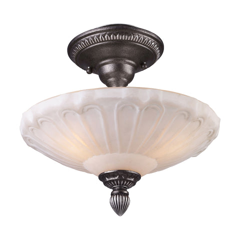 Restoration Flush 3-Light in Dark Silver with White Antique Glass