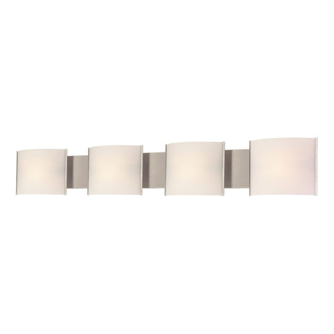 Pannelli 4-Light Vanity Sconce in Stainless Steel with Hand-formed White Opal Glass