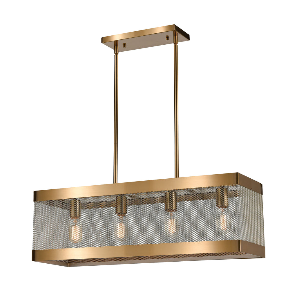 Line in the Sand 4-Light Linear Chandelier in Satin Brass and Antique Silver