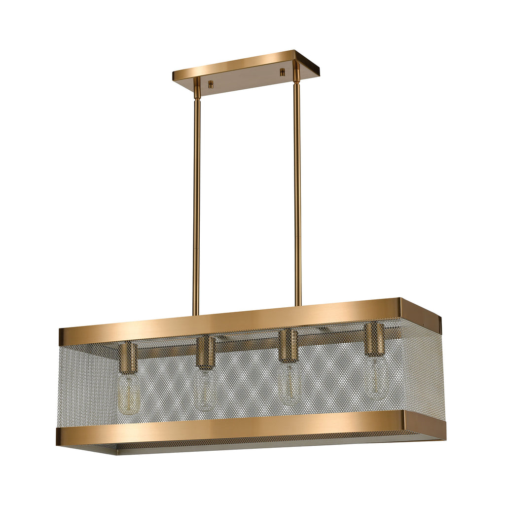 Line in the Sand 4-Light Linear Chandelier in Satin Brass and Antique Silver