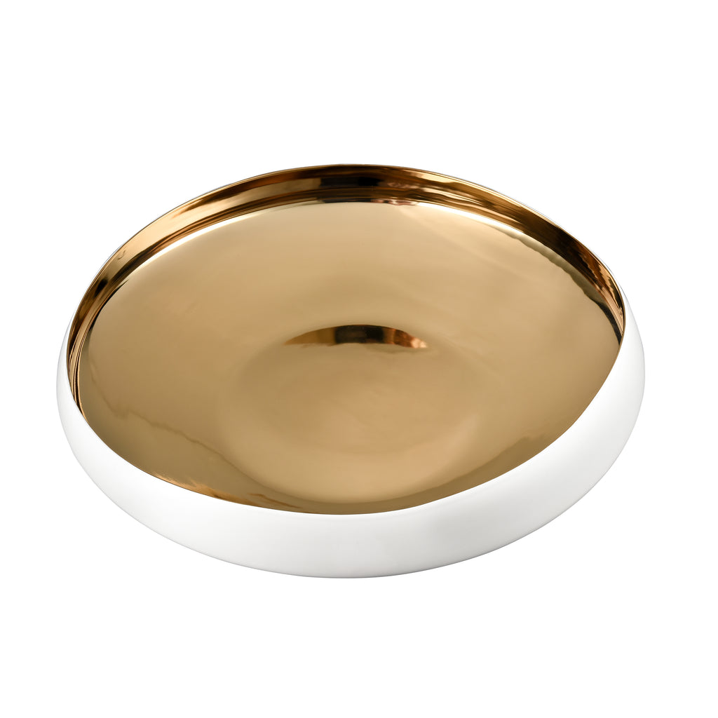 Greer Bowl - Low White and Gold Glazed